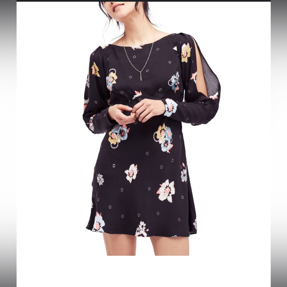 New Free People Womens Sunshadows Split-Sleeve Mini Dress - Picture 3 of 8